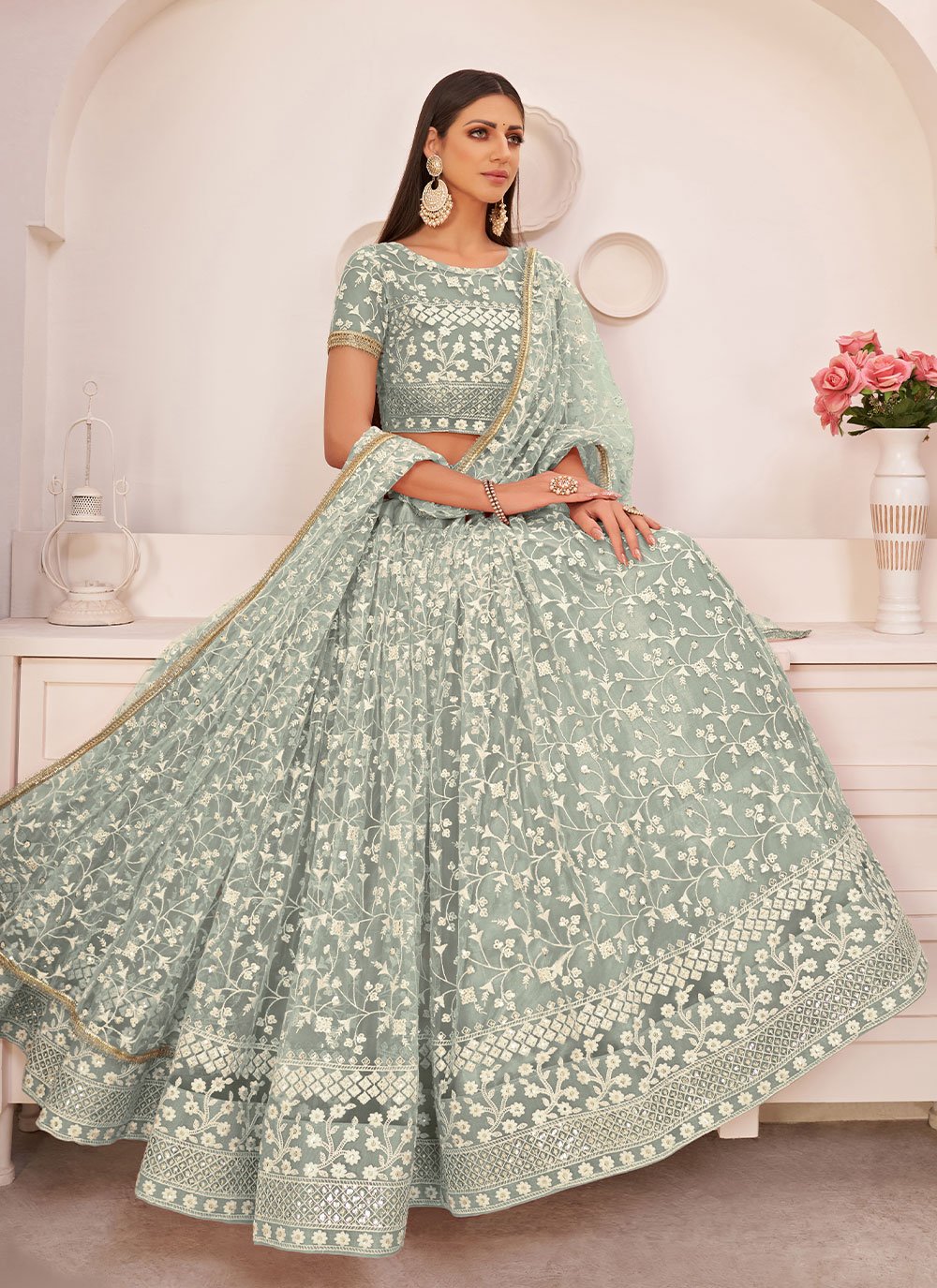 Buy Embroidered Grey Net Designer Lehenga Choli Online : 227896 - Lehenga  Choli