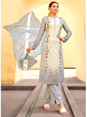 Embroidered Grey Pant Style Suit 
