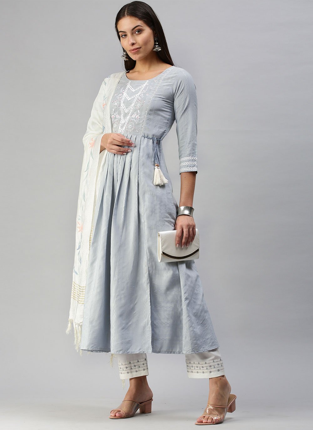 Embroidered Grey Readymade Salwar Suit 