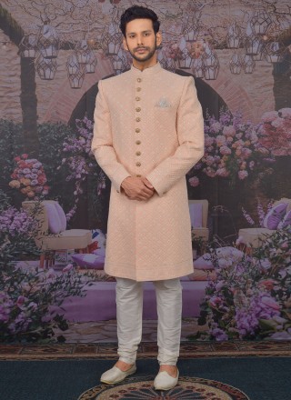 Embroidered Lucknowi Sherwani in Pink