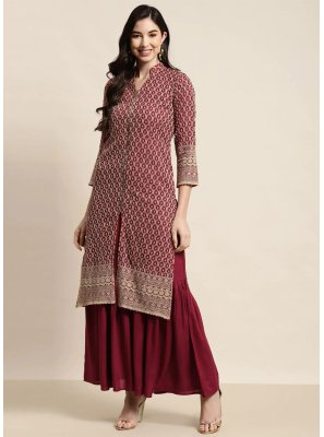 Embroidered Maroon Rayon Readymade Salwar Suit