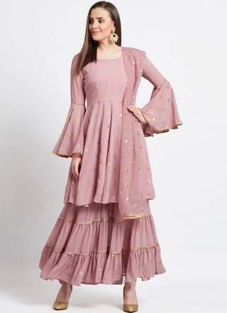 Embroidered Mauve  Georgette Readymade Salwar Suit