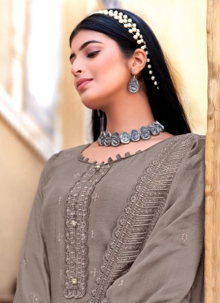 Embroidered Muslin Grey Designer Pakistani Suit