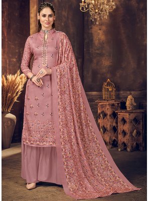 Embroidered Muslin Mauve  Long Length Salwar Kameez