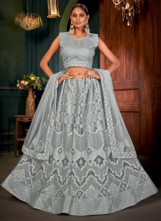 Designer Bridal Lehenga - Grey Embroidered Pure Organza Lehenga Choli –  Empress Clothing