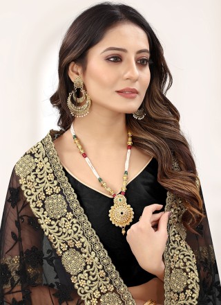 Embroidered Net Traditional Saree in Black