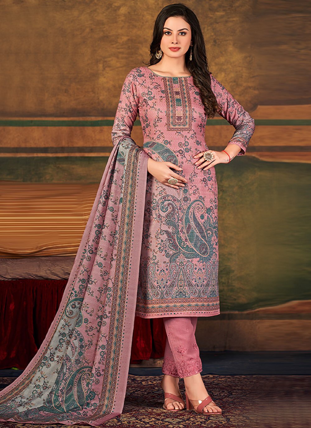 Embroidered Pashmina Trendy Salwar Suit