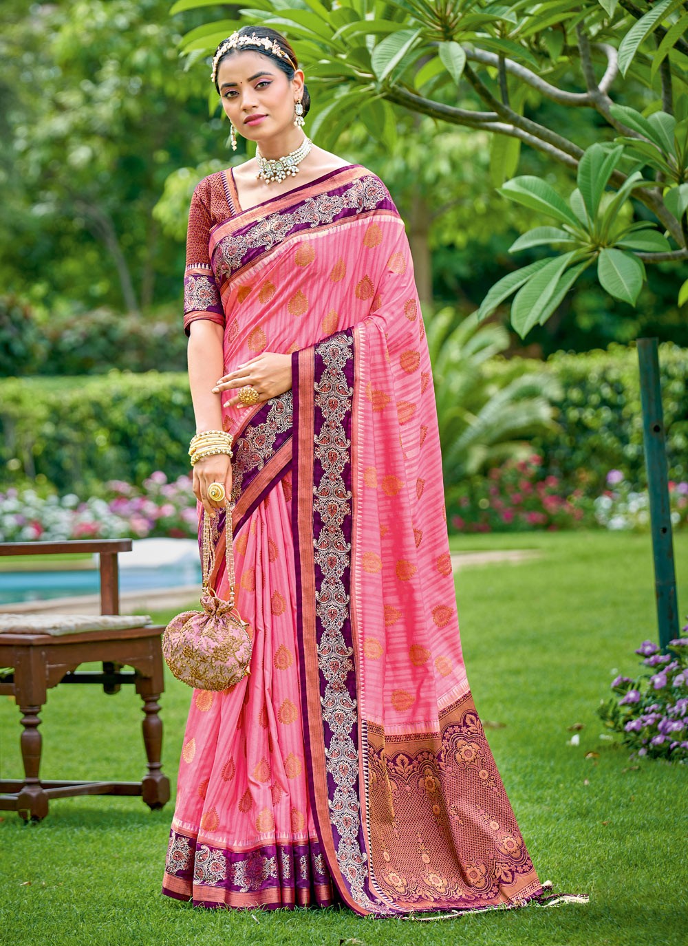 Embroidered Pink Banarasi Silk Traditional Saree