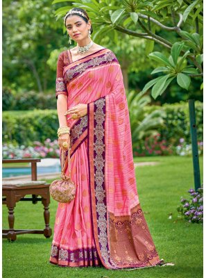 Embroidered Pink Banarasi Silk Traditional Saree
