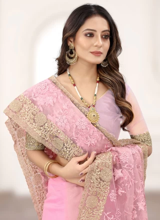 Embroidered Pink Classic Saree