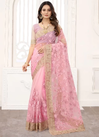 Embroidered Pink Classic Saree