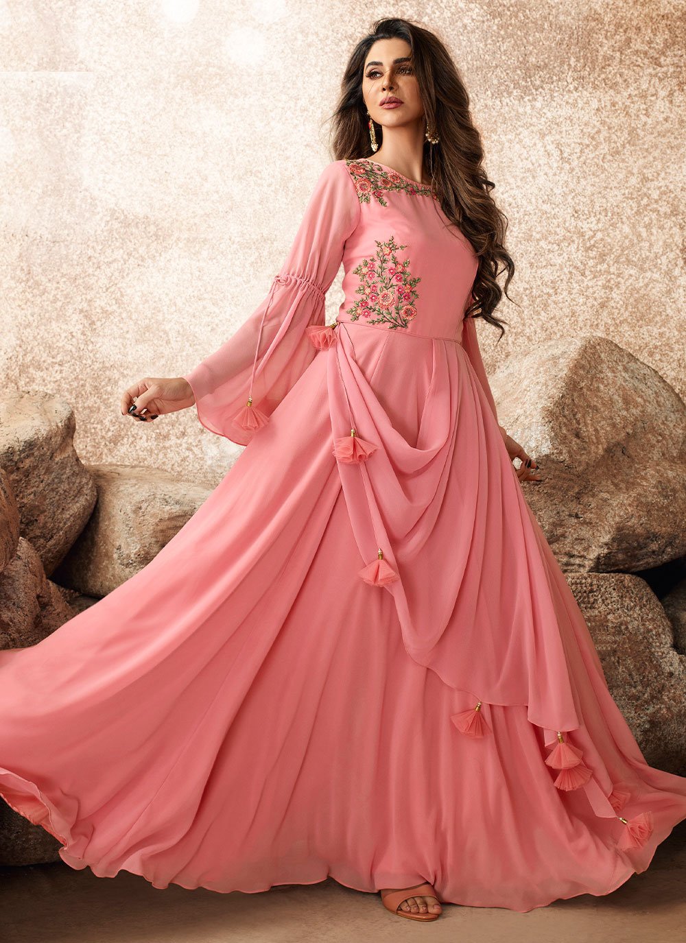 Embroidered Pink Designer Gown