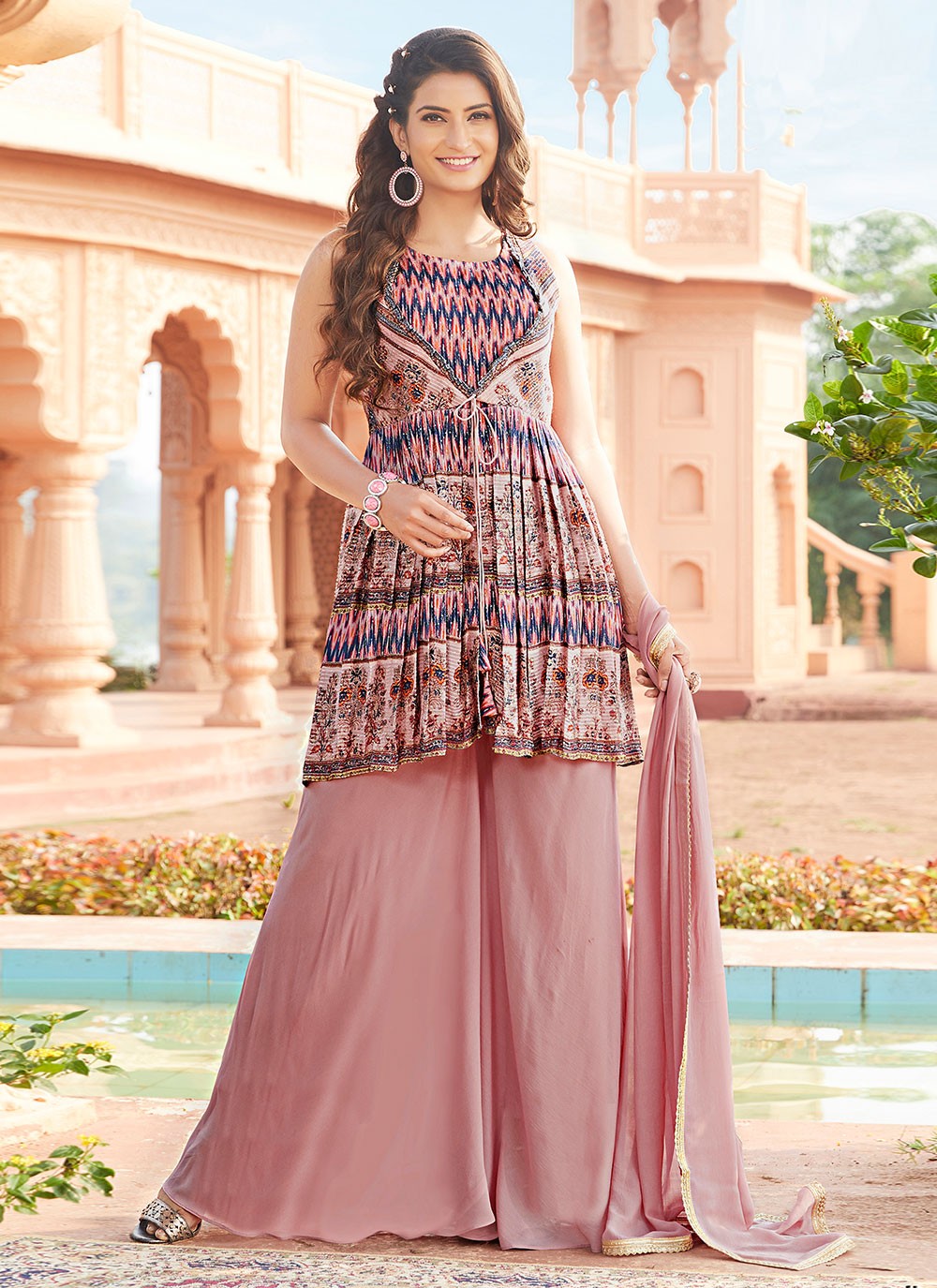 Embroidered Pink Designer Palazzo Suit 