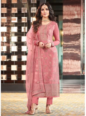 Embroidered Pink Jacquard Salwar Kameez