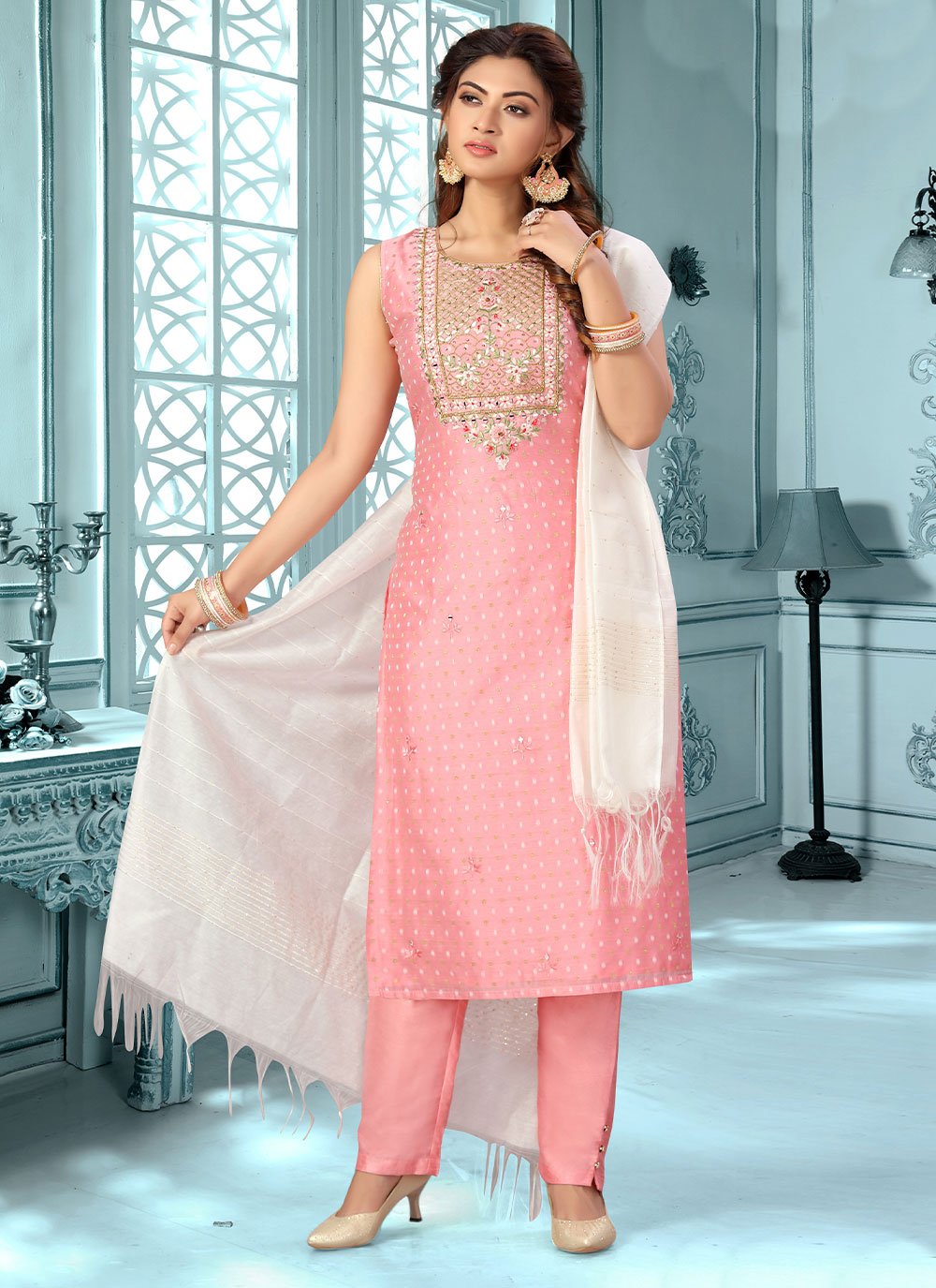 Embroidered Pink Silk Trendy Salwar Kameez