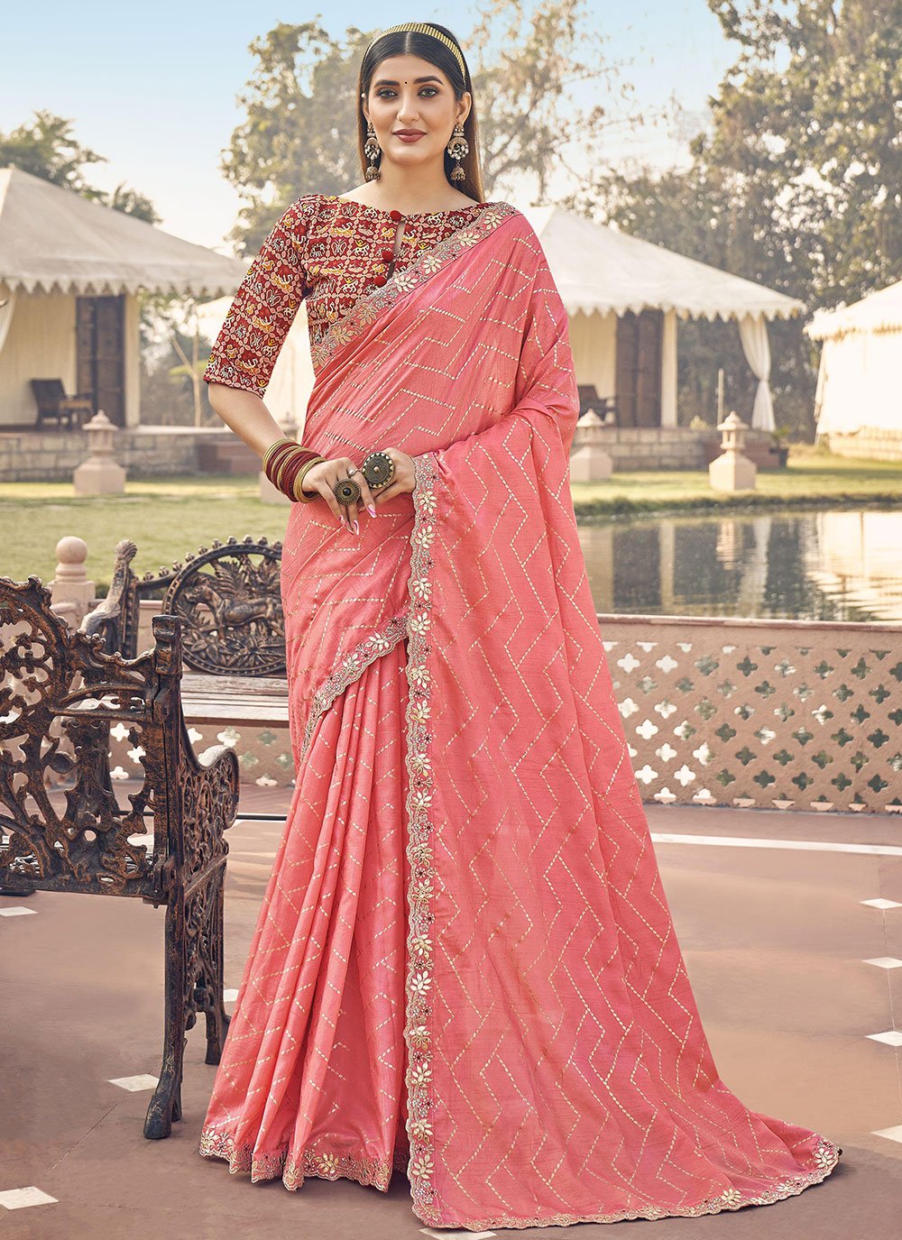 Embroidered Pink Silk Trendy Saree