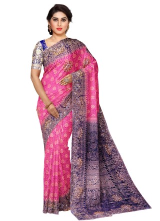 Embroidered Pink Traditional Designer Saree