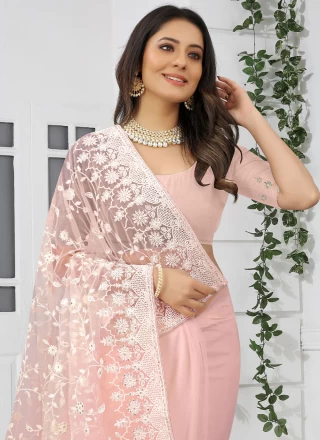 Embroidered Pink Trendy Saree