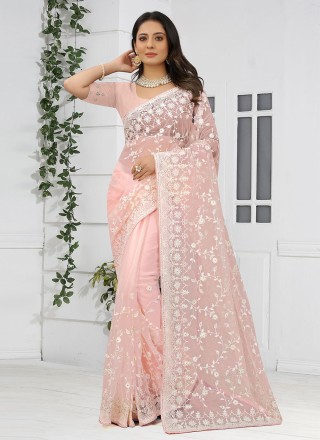 Embroidered Pink Trendy Saree