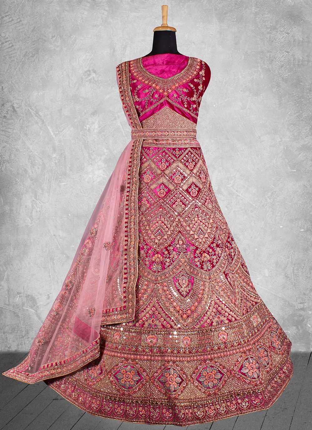 Buy Embroidered Pink Velvet Trendy Lehenga Choli Online 242509