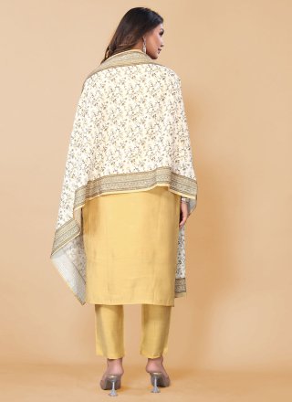 Embroidered Poly Silk Yellow Pant Style Suit