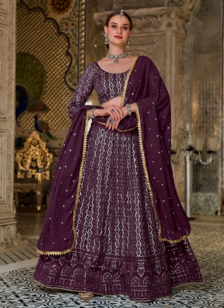 Glamorous Black Color Lehenga Choli With Lilac Purple Dupatta Set