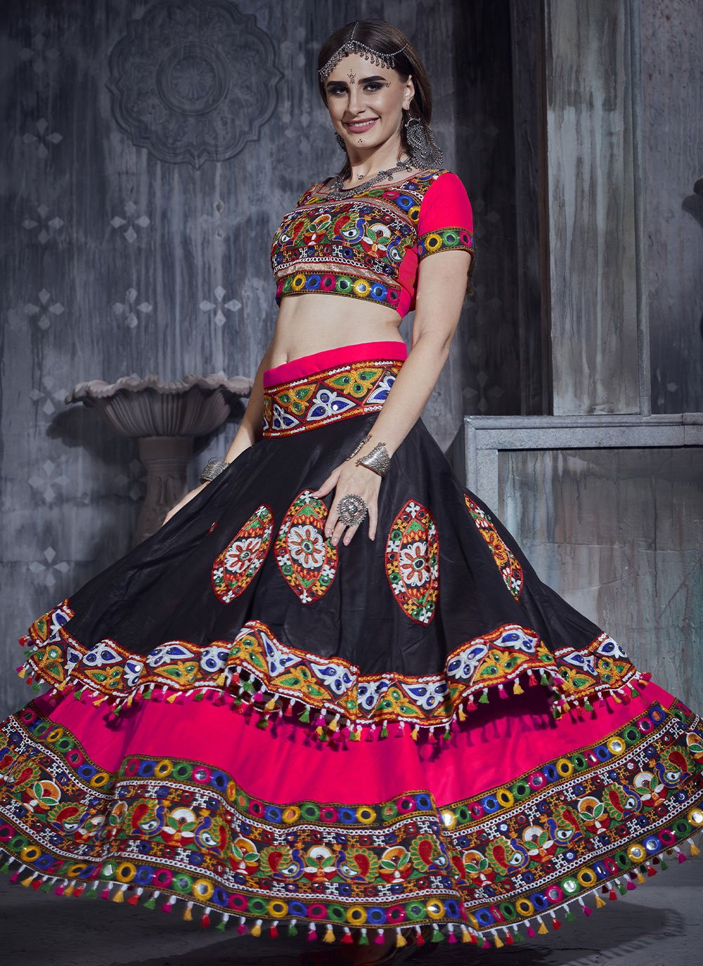 Buy Online Embroidered Rani Layered Lehenga Choli 232617