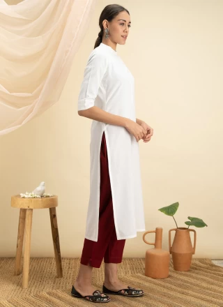 Embroidered Rayon Casual Kurti in White