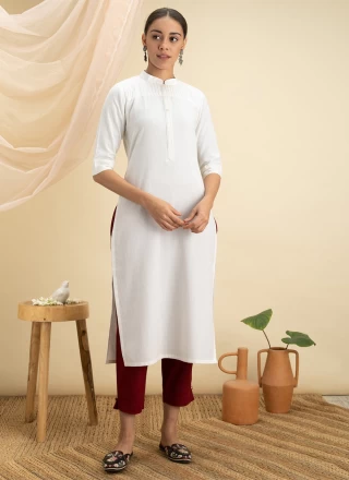 Embroidered Rayon Casual Kurti in White