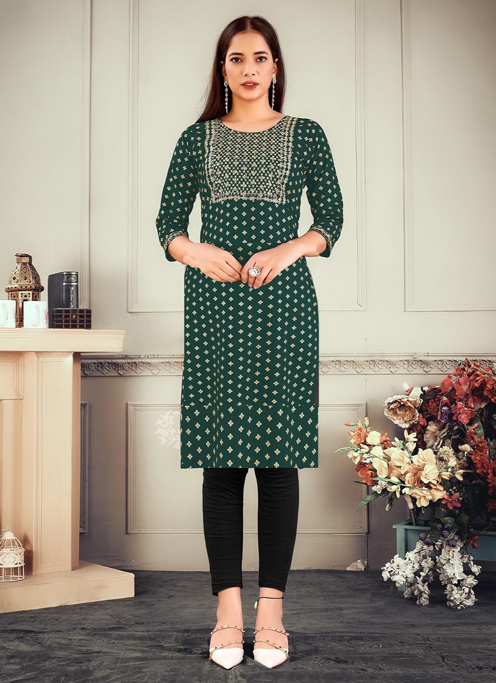 Embroidered Rayon Party Wear Kurti