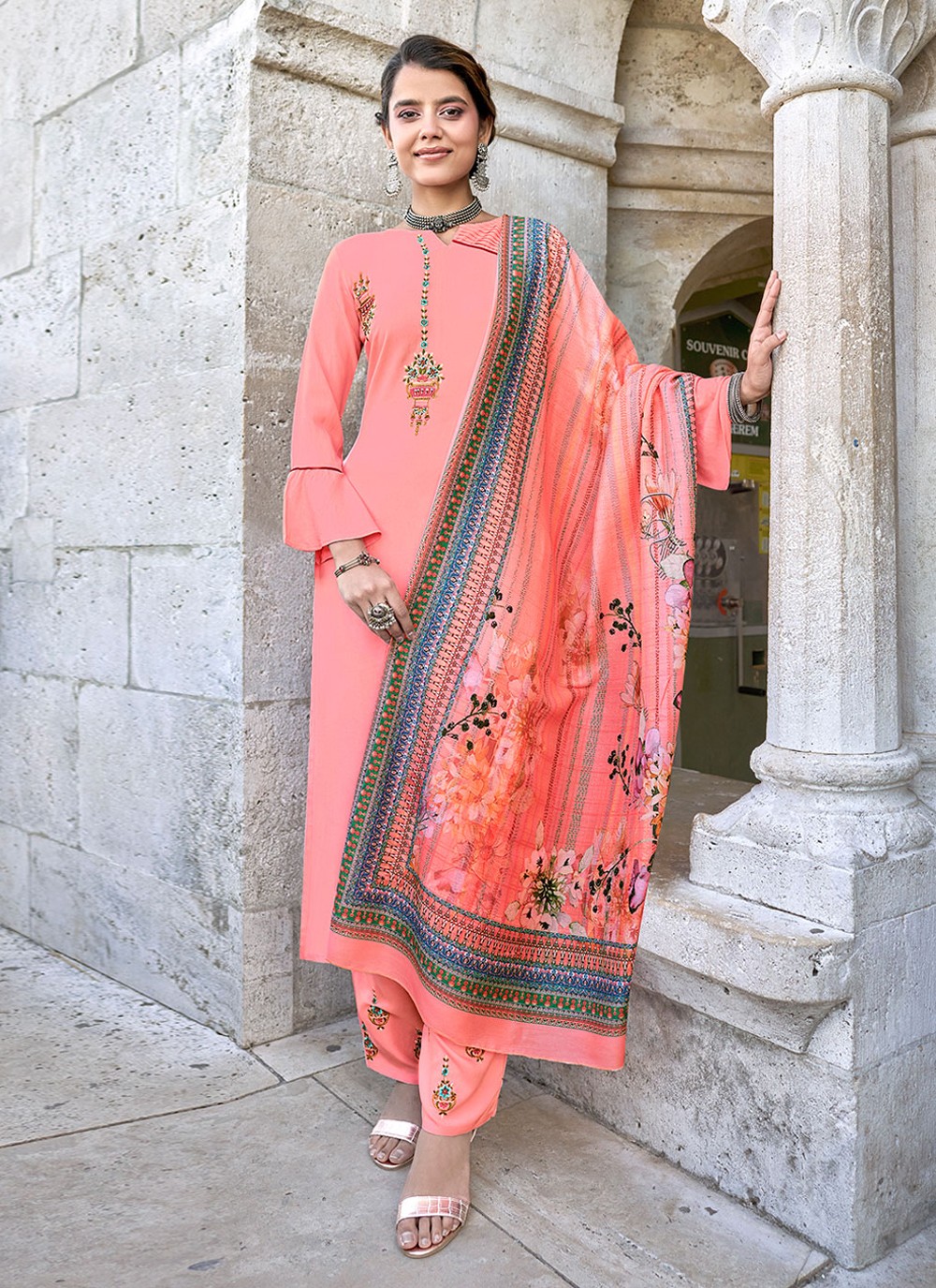 Embroidered Rayon Pink Salwar Suit