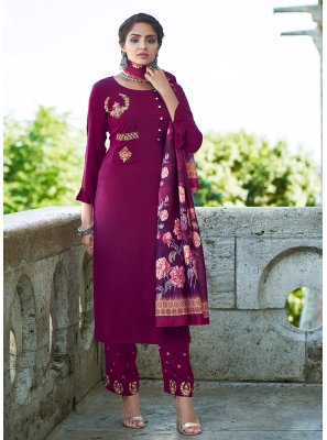 Embroidered Rayon Purple Straight Salwar Suit