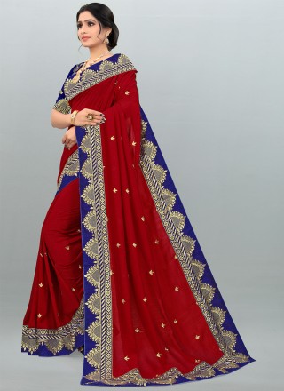 Embroidered Red Casual Saree