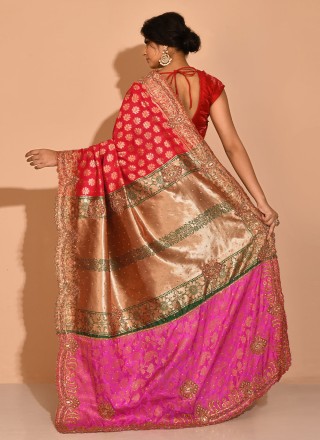 Embroidered Red Kanchipuram Silk Silk Saree