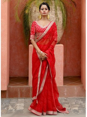 Embroidered Red Organza Classic Saree