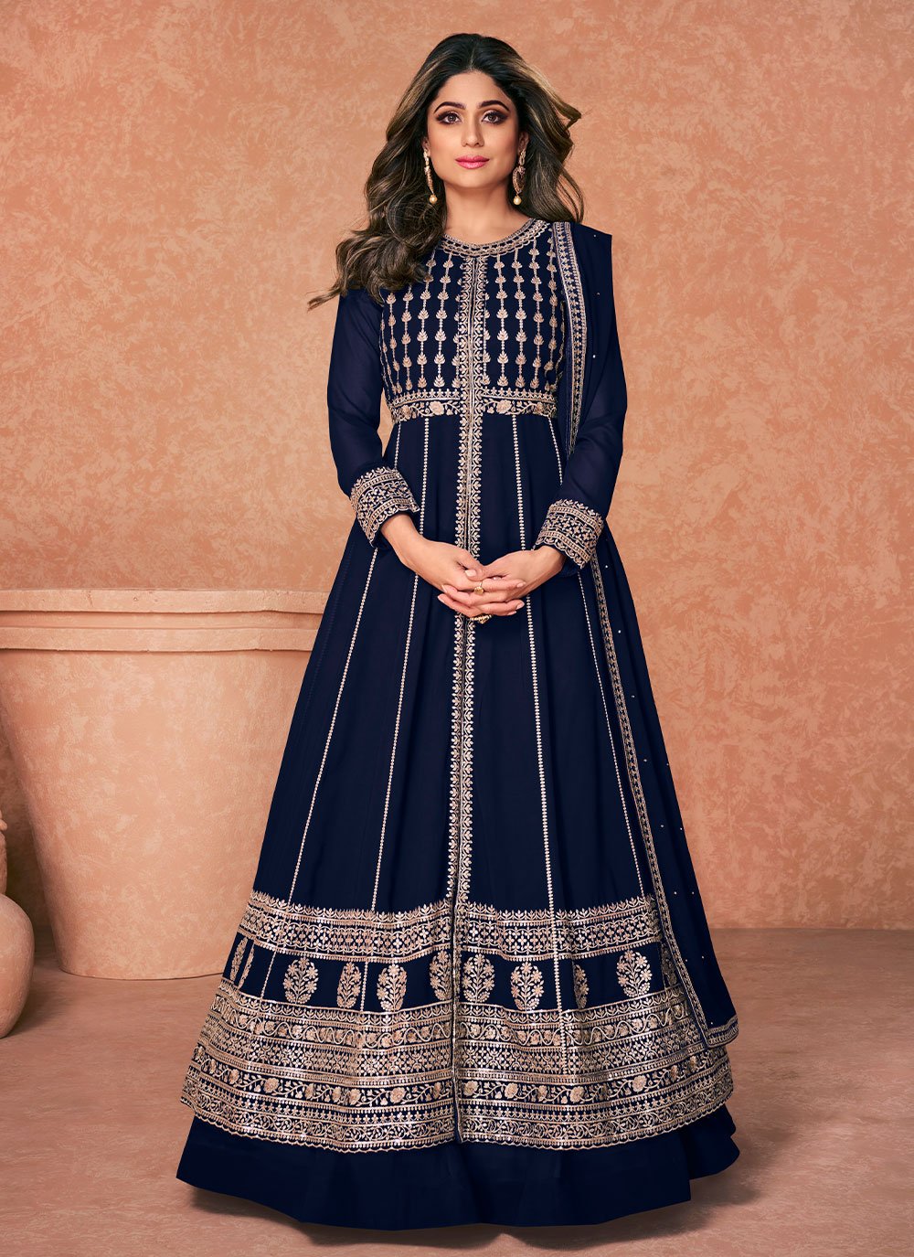 Embroidered Shamita Shetty Pure Georgette Readymade Anarkali Suit
