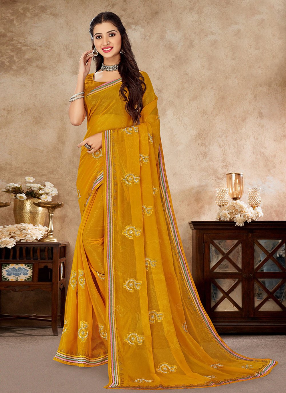 Embroidered Shimmer Trendy Saree