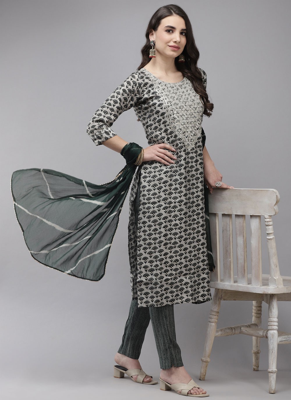 Embroidered Silk Blend Grey Pant Style Suit