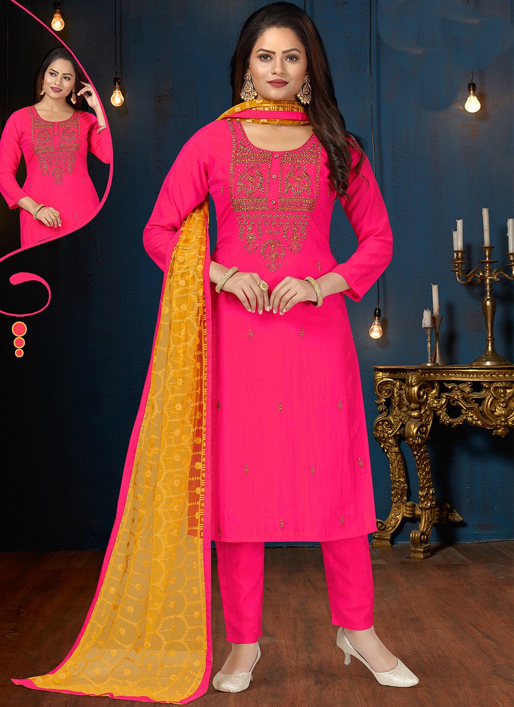 Embroidered Silk Hot Pink Designer Salwar Suit