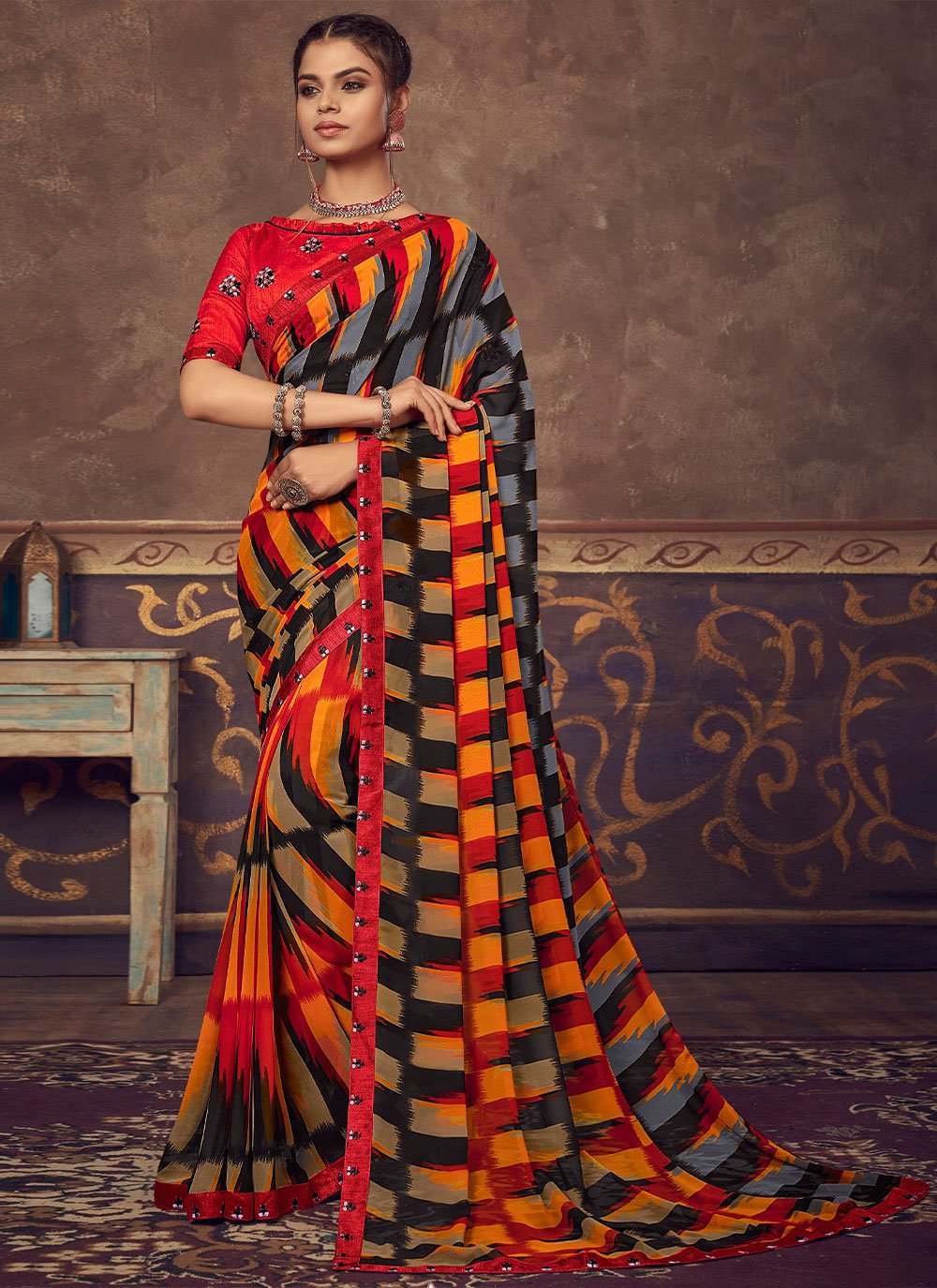 Embroidered Silk Multi Colour Traditional Saree