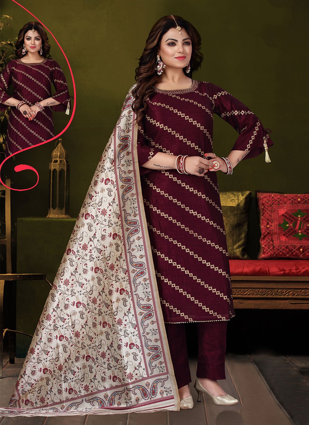 Embroidered Silk Readymade Salwar Suit