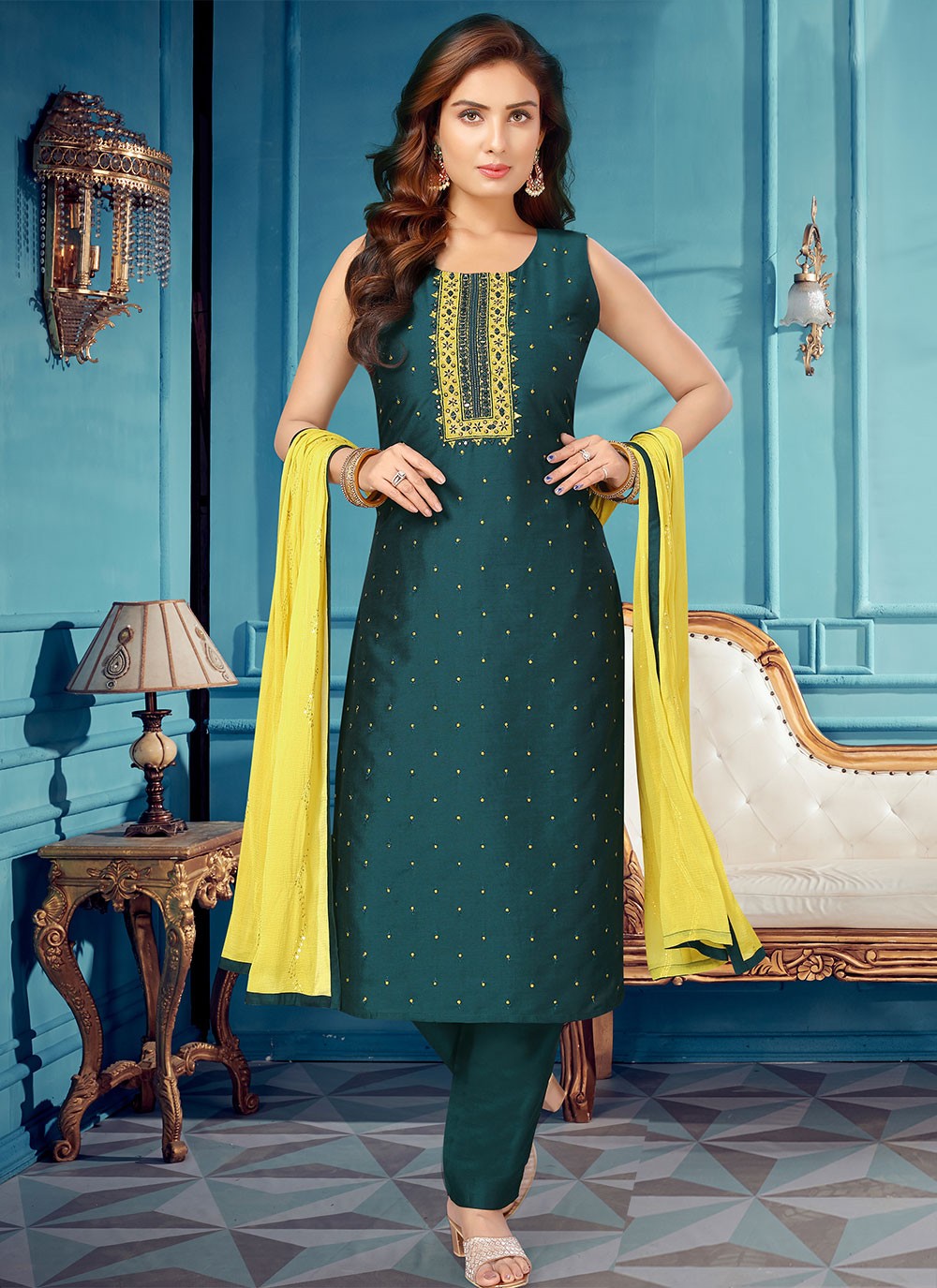 Embroidered Silk Readymade Salwar Suit