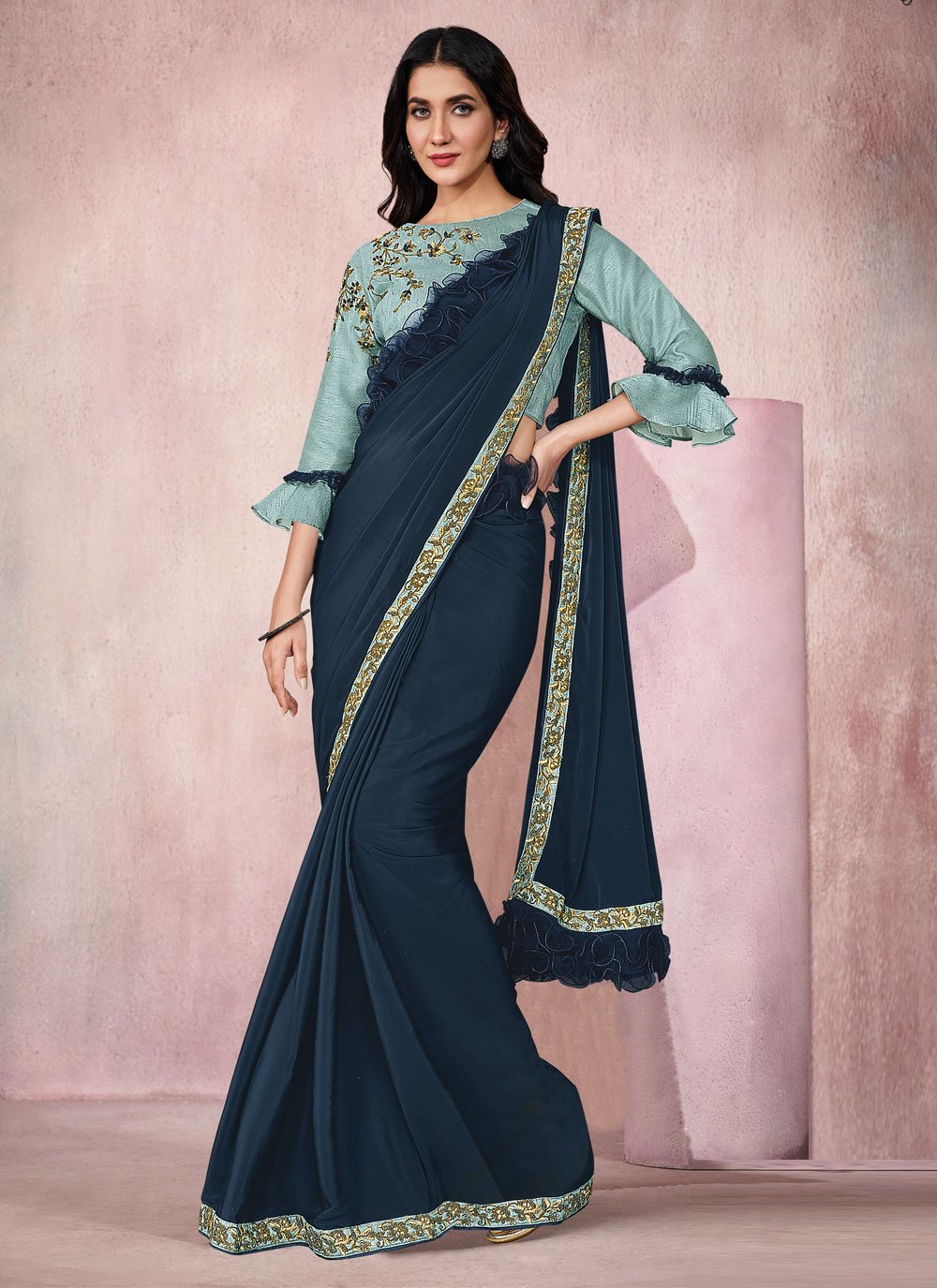 embroidered trendy saree 215912