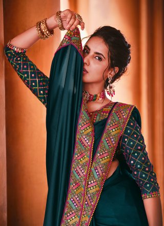 Embroidered Vichitra Silk Designer Saree