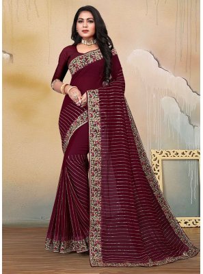 Embroidered Weight Less Contemporary Saree in Maroon