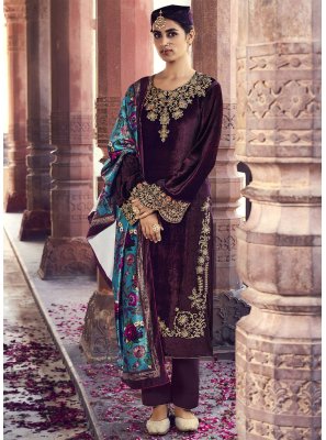 Embroidered Wine Trendy Salwar Suit 