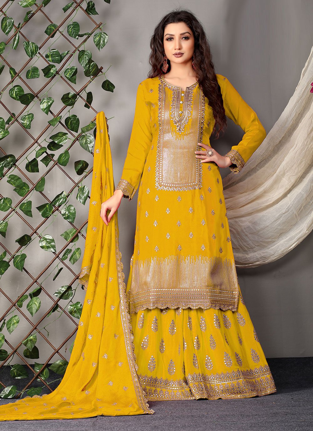 Embroidered Yellow Designer Pakistani Salwar Suit 