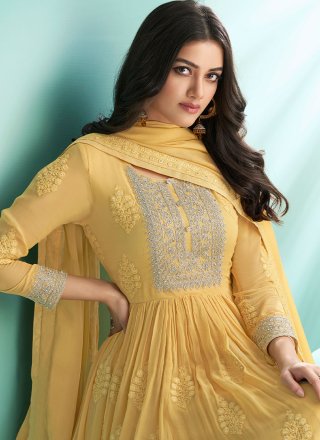 Embroidered Yellow Readymade Salwar Suit 