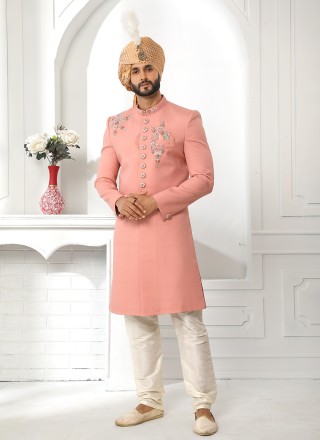 Fancy Art Silk Sherwani in Pink