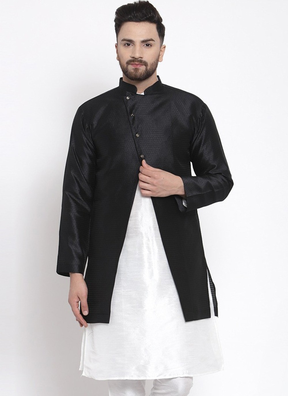 Fancy Dupion Silk Jacket Style in Black